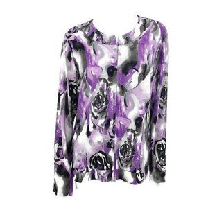 New Peck & Peck Collection Zip Front Jacket Womens XL Purple Grey Roses Floral